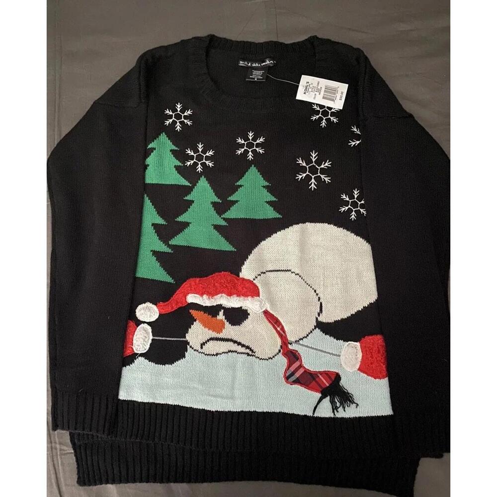 Ugly Christmas Sweater Funny Melting Snowman Holiday Xmas Winter NEW With Tags